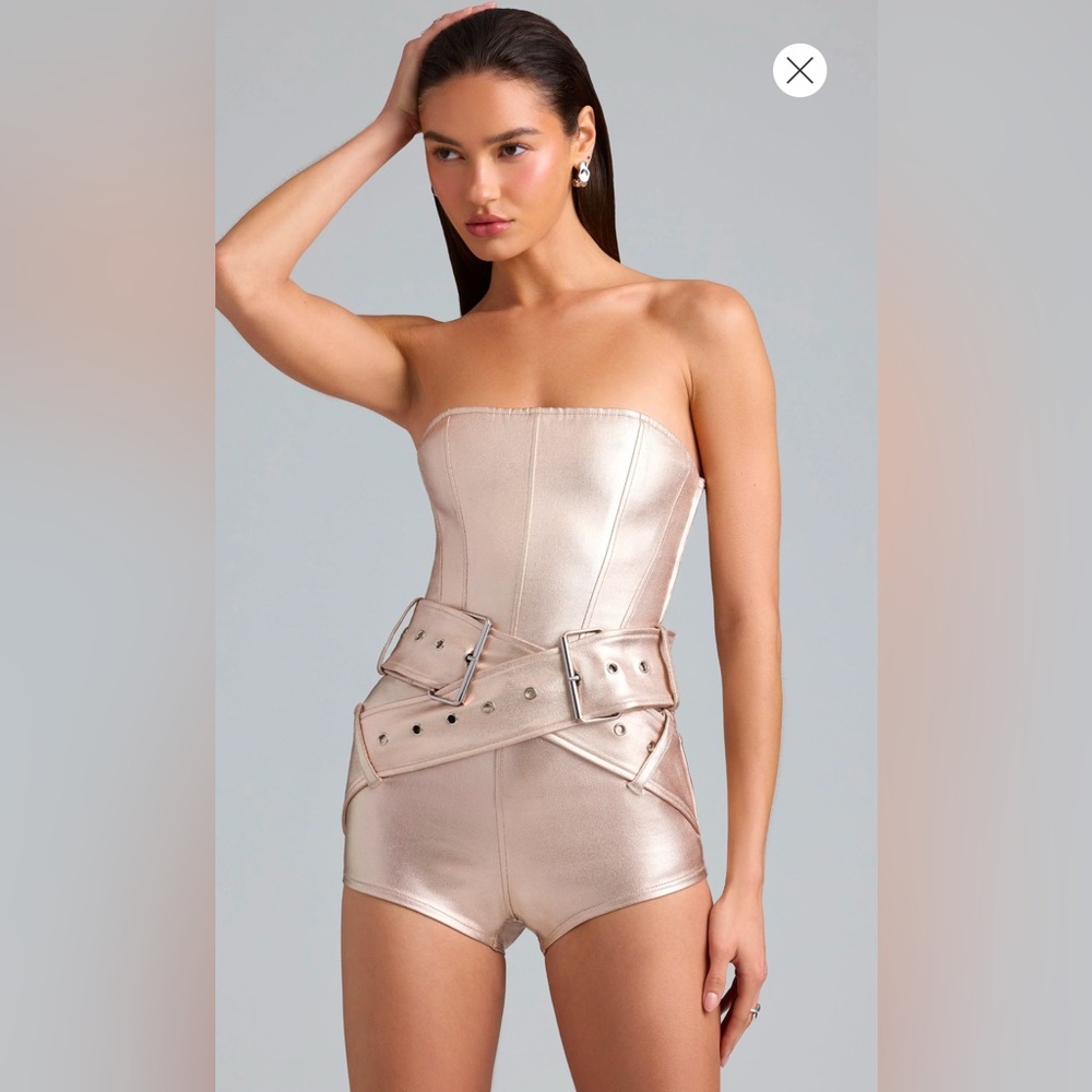 Oh Polly Pink Sleeveless Jumpsuit with Structured Bodice and Statement Belt